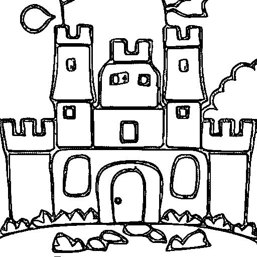 A small castle with flags Coloring Page