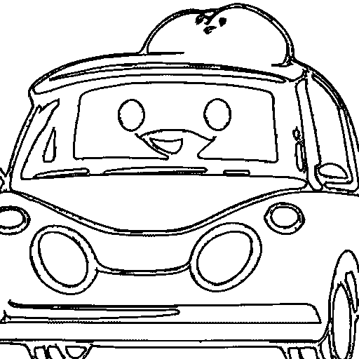 A chubby cartoon car with a happy face Coloring Page