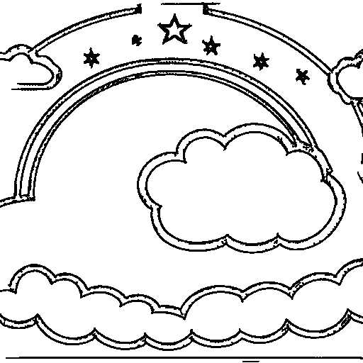 A big rainbow with clouds Coloring Page