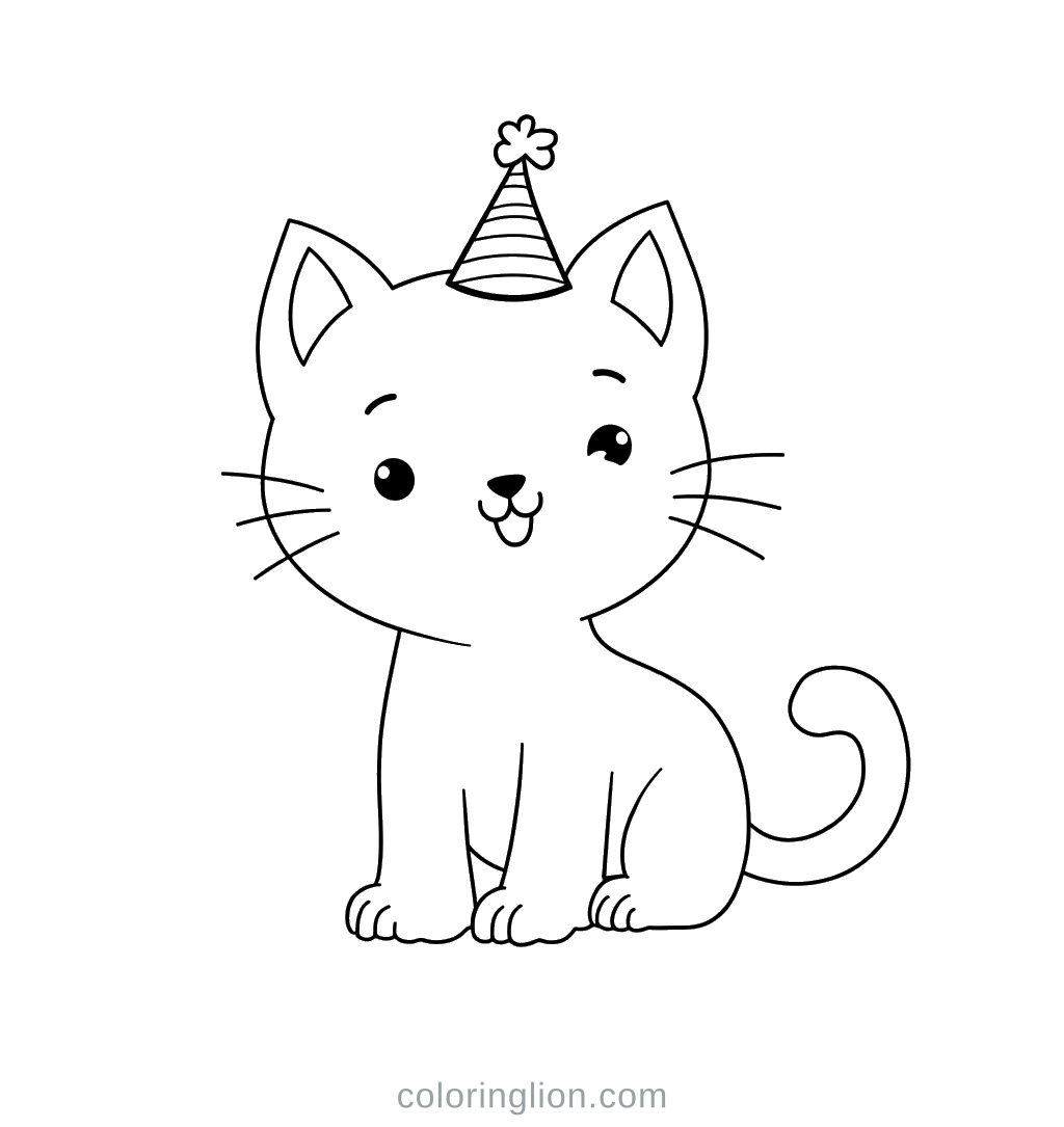 Cat Party Hat Coloring Page