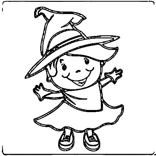 Little witch with a hat Coloring Page