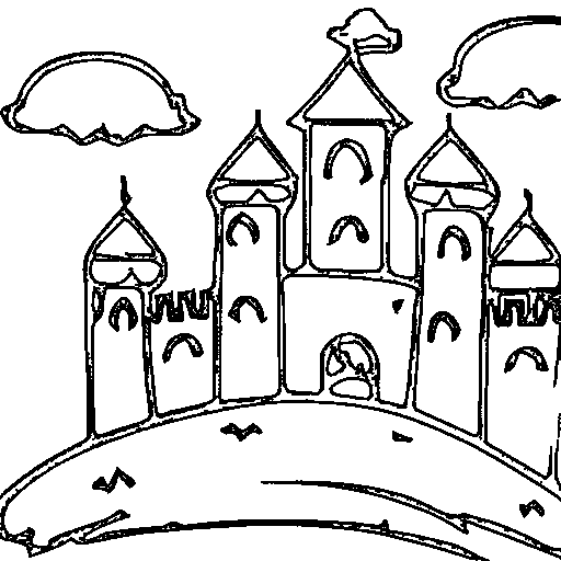 A castle on a hill with clouds Coloring Page