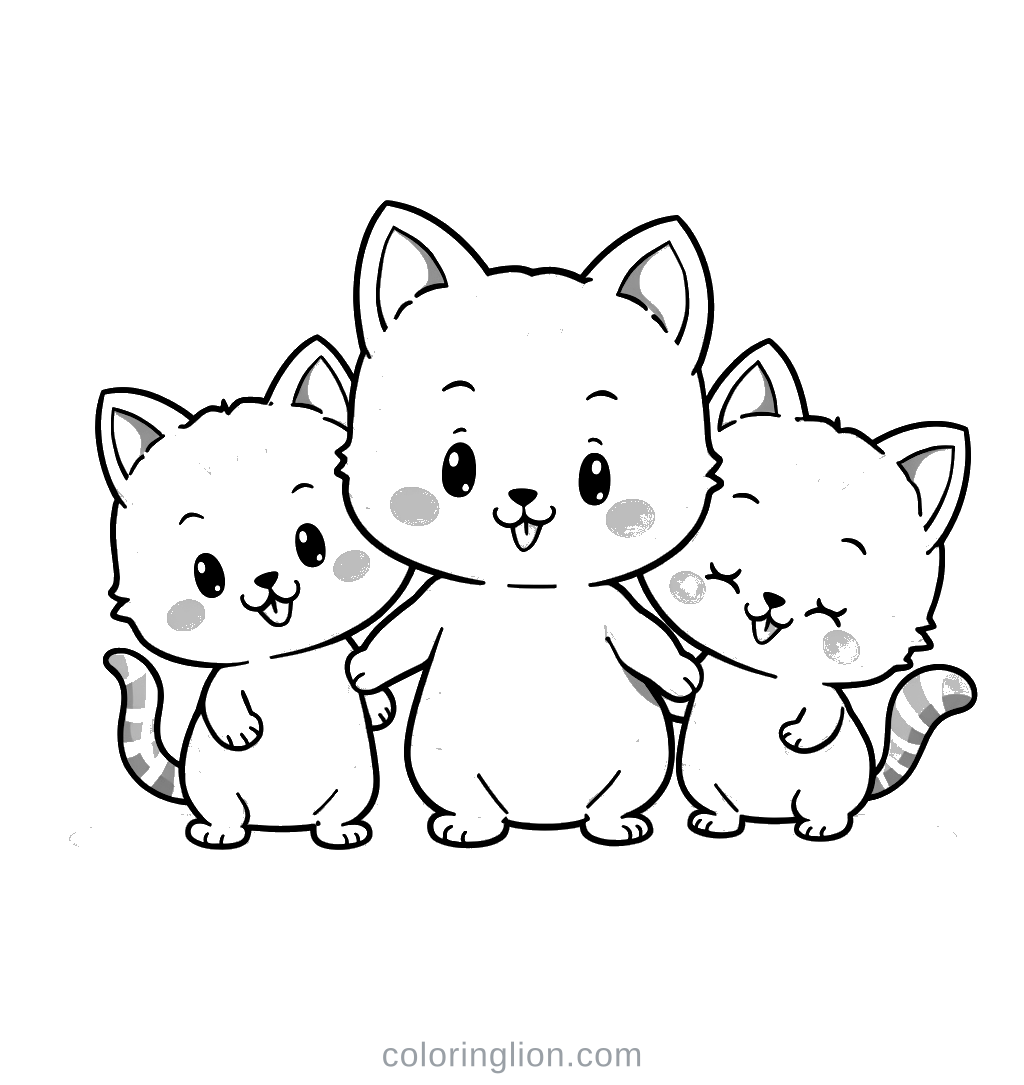Three Kittens Coloring Page
