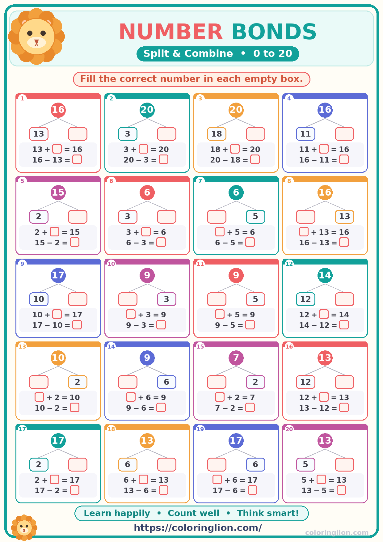 Number Bonds to 20 16