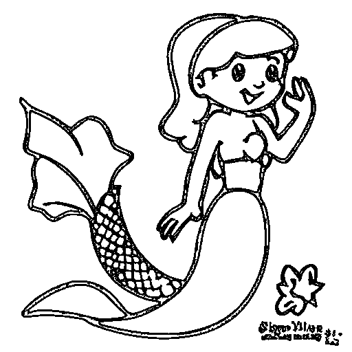 A mermaid holding a shell Coloring Page