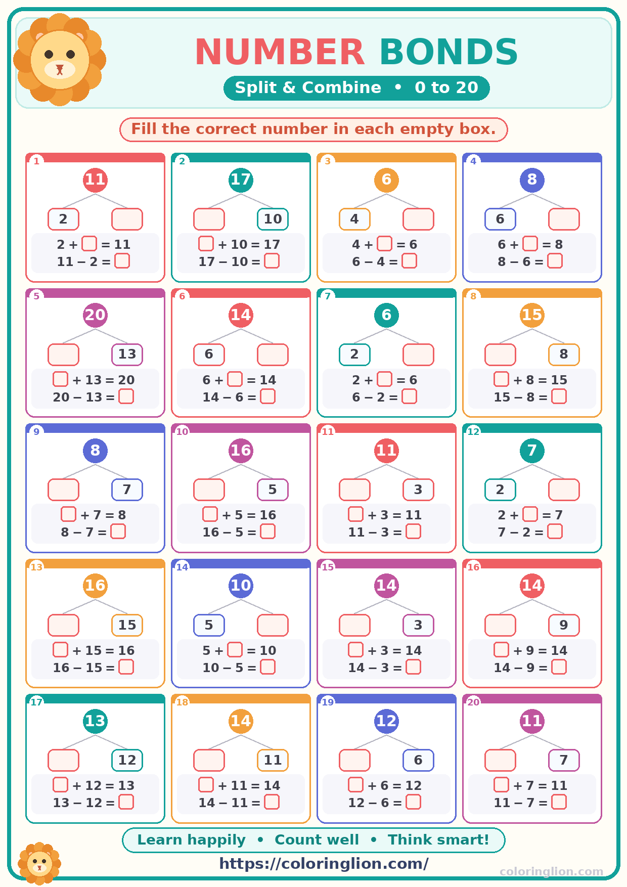 Number Bonds to 20 08