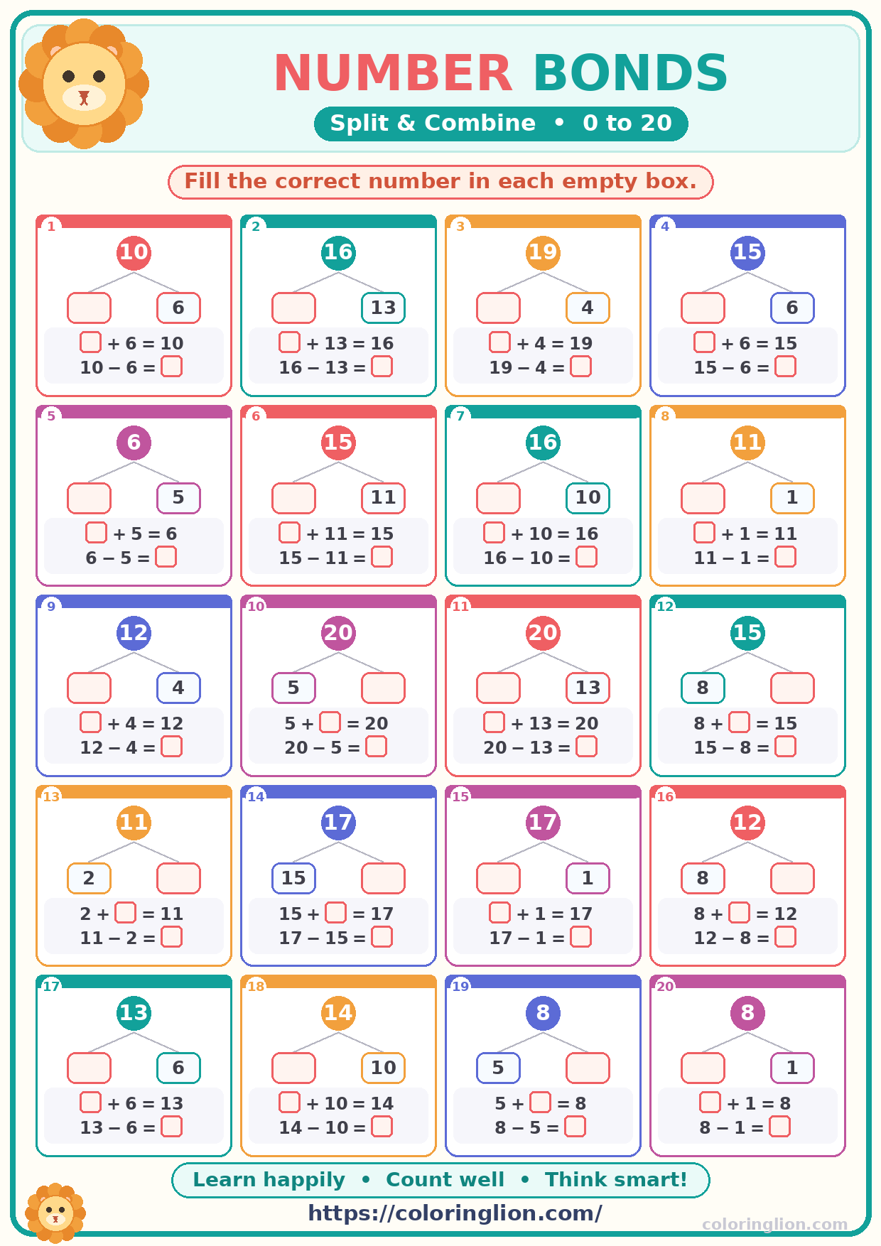 Number Bonds to 20 10