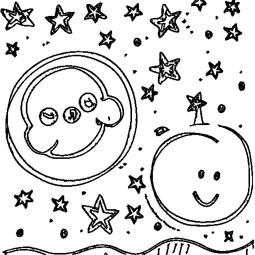 Fireworks with a happy moon Coloring Page