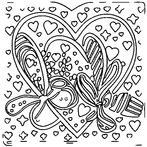 Two hearts tied with a ribbon Coloring Page