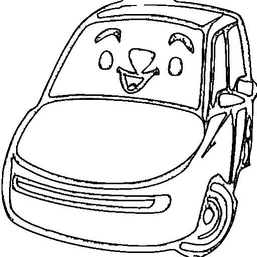 A chubby cartoon car with a happy face Coloring Page