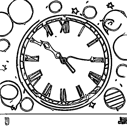 A clock at midnight with confetti Coloring Page
