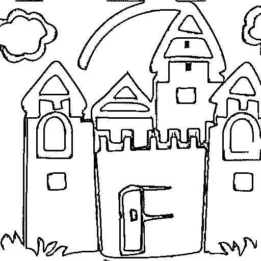 A castle on a hill with clouds Coloring Page