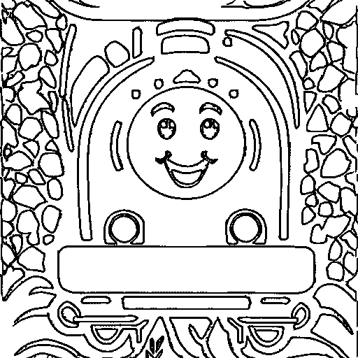 A chubby steam train with a smiling face Coloring Page