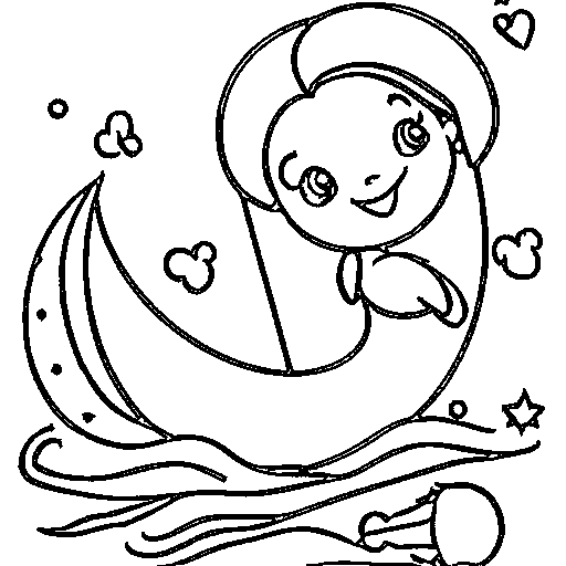 A mermaid holding a shell Coloring Page