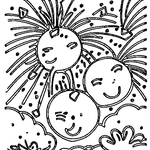 Fireworks with a happy moon Coloring Page