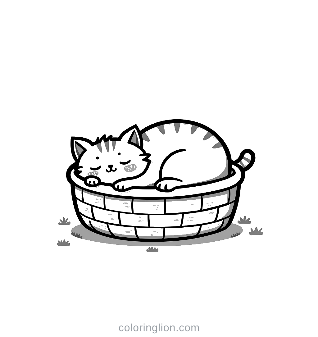 Cat Basket Coloring Page