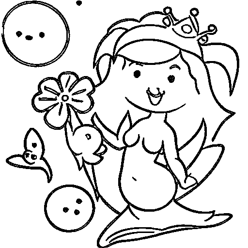 Little mermaid with long hair Coloring Page