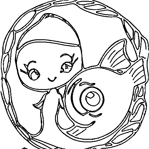 Baby mermaid with a fish friend Coloring Page