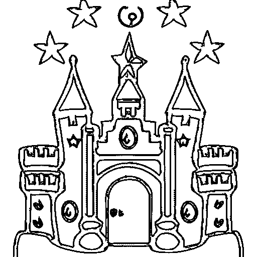A fairytale castle with round towers Coloring Page