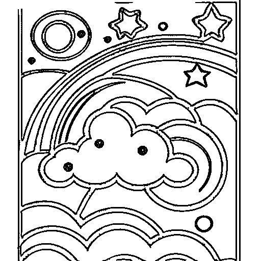 A big rainbow with clouds Coloring Page