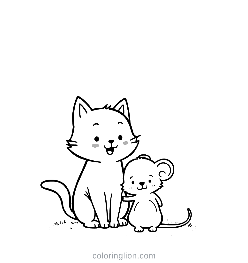 Cat Mouse Friends Coloring Page