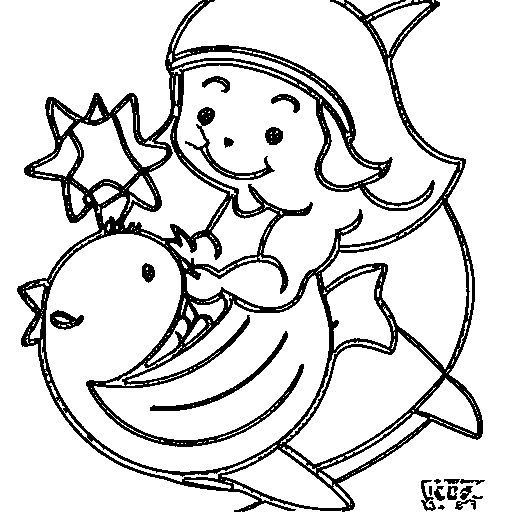 Baby mermaid with a fish friend Coloring Page