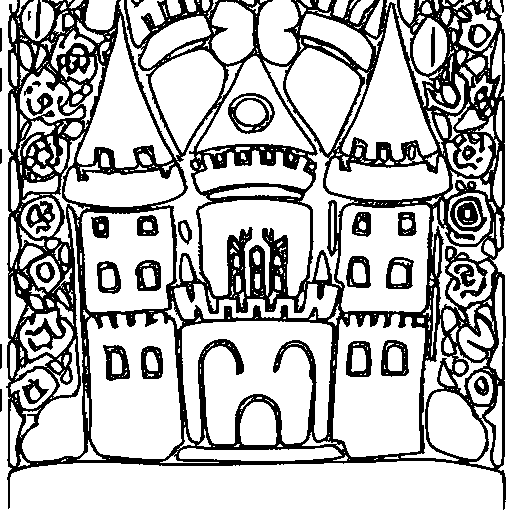 A fairytale castle with round towers Coloring Page