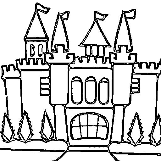 A castle on a hill with clouds Coloring Page