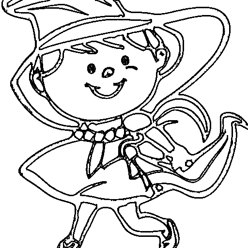 Little witch with a hat Coloring Page