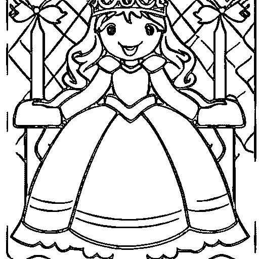 Little princess in a puffy gown with a crown Coloring Page