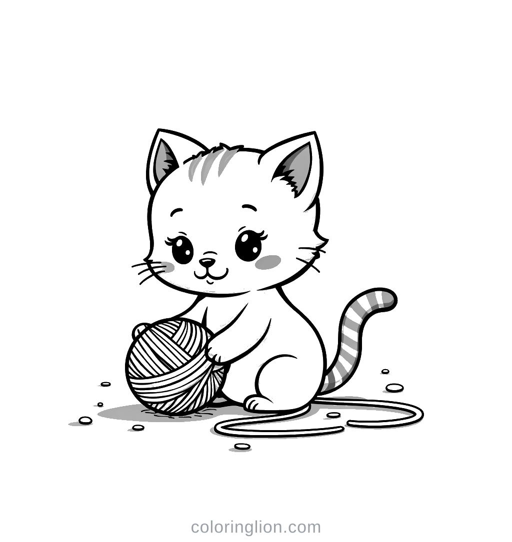 Kitten Yarn Coloring Page