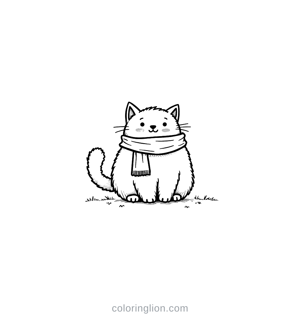 Cat Scarf Coloring Page
