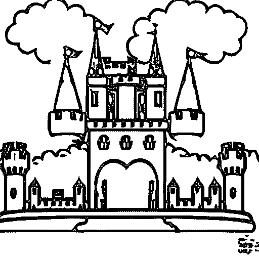 A castle on a hill with clouds Coloring Page