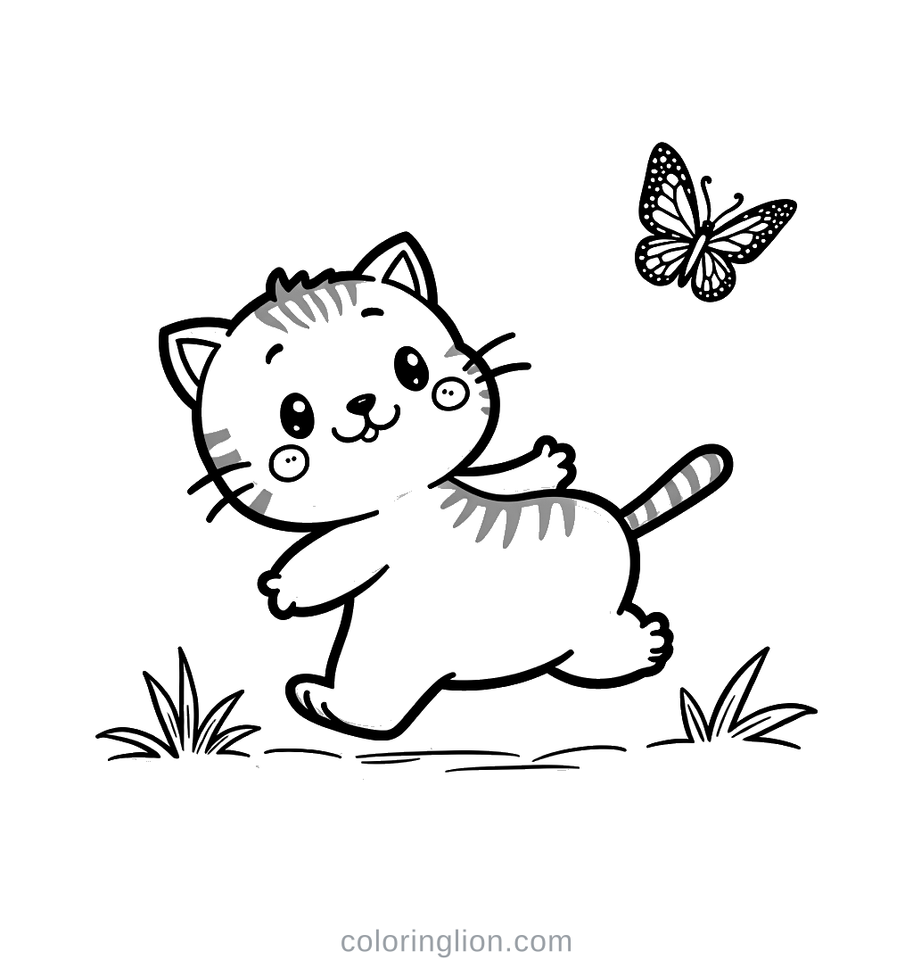 Cat Butterfly Coloring Page