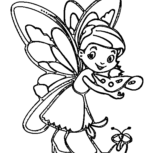 Little fairy with butterfly wings and a wand Coloring Page