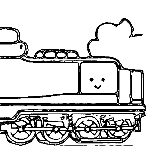 A chubby steam train with a smiling face Coloring Page