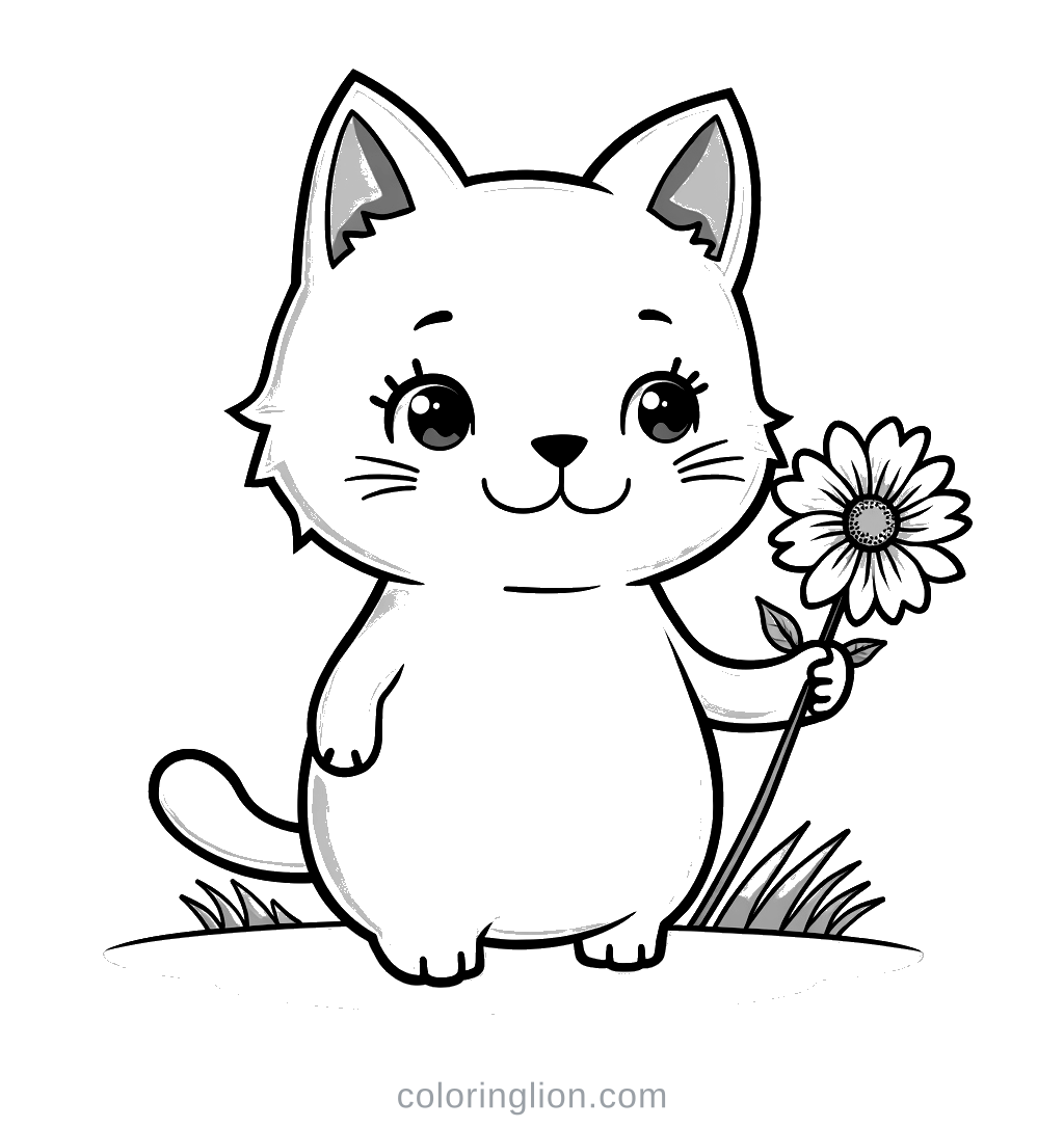 Cat Flowers Coloring Page